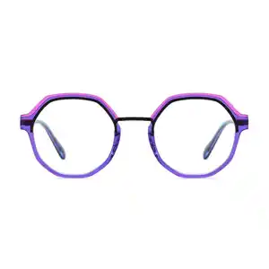 Joysee Trendy 1958 Full Rim Polygon Purple Blue Acetate With Metal Temple Optical Eyeglasses For Wholesale