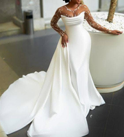 S1129Y Nouvelle Robe de Mariée Africaine 2026 en Satin, Col Rond, Manches Longues, Coupe Sirène Ajustée, Traîne Amovible