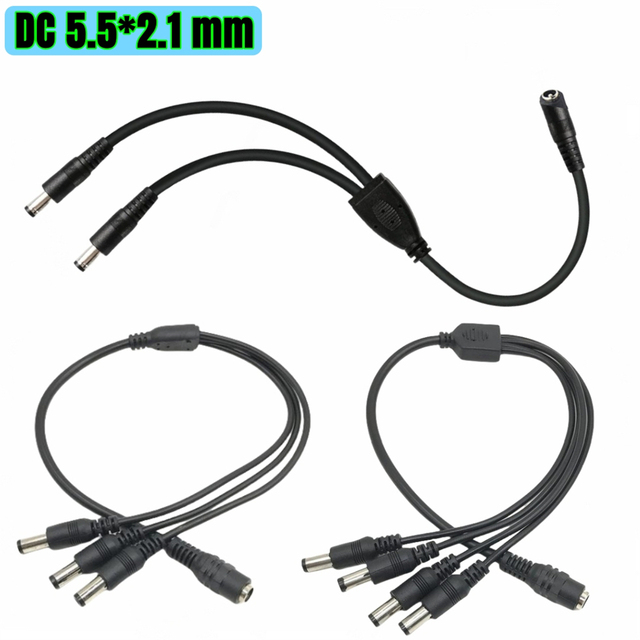 DC Power Splitter Cable DC 5.5mm X 2.1mm Female Jack to 2 Male Plug Y Power Extension Adapter for CCTV Cameras LED Light Strip