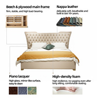 Modernes Italienisches Design Anpassbares Nappa Echtleder Flügel-Kopfteil mit Knopfheftung Holzrahmen für Villa-Schlafzimmer