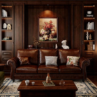 Luxuriöses Amerikanisches Retro Polstersofa 3-Sitzer Chesterfield Braun Echtleder Ecksofa-Set Wohnzimmermöbel