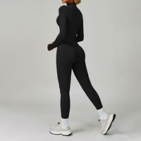 Femmes automne/hiver Zip à manches longues Fitness vêtements costume Yoga Style décontracté Slim Fit pour la course exercice solide court