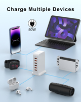 Chargeur de bureau universel 6 ports USB QC3.0 50W Charge rapide Matériel ABS ignifuge pour écouteurs, téléphones mobiles et montres intelligentes