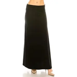Women's Long Maxi Skirt Casual High Waist Fold Over Elastic Waistband Soft Flare Foldable Stretch Lounge Boho