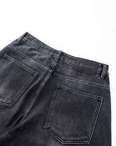 Jean en denim noir à jambe large, coupe ample, délavé, décontracté, pour homme, style vintage streetwear, automne/hiver, léger, haute couture - Product Image 4