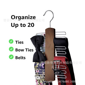 Porte-cravates en bois avec 20 crochets pour écharpes et ceintures, organisateur multifonctionnel avec crochets en acier inoxydable - Product Image 3