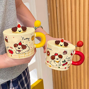 Zuo Mu Tasse en céramique avec couvercle 350 ml, résistante à la chaleur, motif chiot mignon, cadeau parfait pour les femmes, tasse à café de bureau - Product Image 4