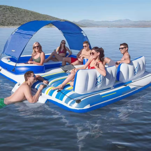 Stock d'usine en gros 6-8 personnes 540kg <span class=keywords><strong>de</strong></span> charge île <span class=keywords><strong>de</strong></span> <span class=keywords><strong>bateau</strong></span> flottante à eau gonflable avec tente - Product Image 1