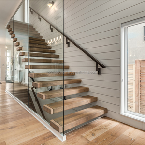 Escalera Recta Moderna de Metal con Recubrimiento en Polvo, Ecológica, para Interiores, con Barandilla de Vidrio, Peldaños Duraderos, Prefabricada - Product Image 3