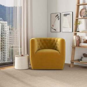 Nouvelle chaise pivotante en velours doré Delaney moderne - Durable et portable pour salon, chambre, salle à manger et hôtel - Product Image 4