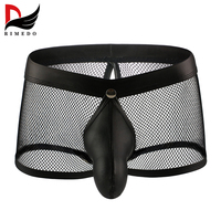 Boxers pour hommes personnalisés OEM, sexy, en maille transparente, avec poche 3D amovible et bouton-pression, pour hommes gays