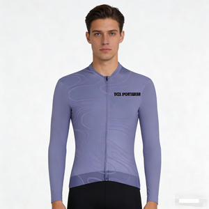 Jersey de Ciclismo de Manga Larga, Unisex, con Protección UV, Ligero, de Secado Rápido, Transpirable, que Absorbe la Humedad, Corte Ajustado, Estampado de Ondas, Elástico - Product Image 1