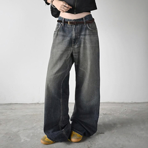 Pantalones Vaqueros Anchos de Cintura Baja, Estilo Vintage, Lavados, con Bolsillos Desgastados, Talla Grande, Estilo Baggy, Largos hasta el Suelo - Product Image 4
