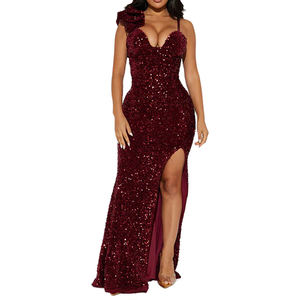 Spaghetti-Träger Abendkleider Pailletten-Ballkleid Aktivitätskleidung Damen Abend-Maxikleid mit Schlitz - Product Image 3