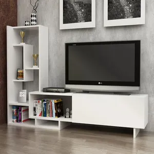 Kabinet TV dinding mengambang Modern furnitur putih desain unit dinding dudukan TV kayu