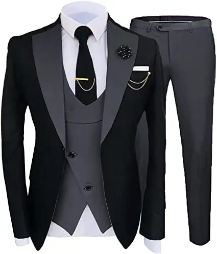 Popular New Fashion Large Men's Slim Fit Suit 3-piece Wedding Formal Polo Wedding Prom Men's Set