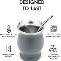 Tasse à gourde Yerba Mate 8oz en acier inoxydable à double paroi avec logo personnalisé et tasse à thé en calebasse avec paille Bombilla