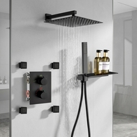 Ensemble de douche encastré noir mat moderne de luxe en acier inoxydable avec affichage numérique, système de mitigeur de douche pour salle de bain à jet doux et puissant