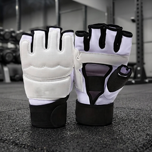 Gants mi-doigts en PU blanc avec sangle noire, unisexe, pour l'été, fermeture auto-agrippante - Product Image 6