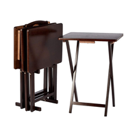 Table de service pliable en bambou de luxe, style classique moderne, lot de 4, avec panneau de rangement pour salon