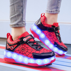 Spider-Man Led Roller Shoes For Kids With Flashing Lights And Brakes Size 2558 Black Red - Product Image 2