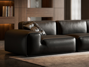 Vente directe d'usine, canapé italien minimaliste en cuir véritable, grand canapé noir en cuir de vache - Product Image 6