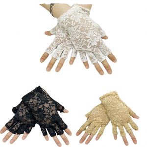 Costume Black White Khaki Floral <b>Fingerless</b> for Party Bridal Wedding Half Finger Lace <b>Gloves</b> - Product Image 1