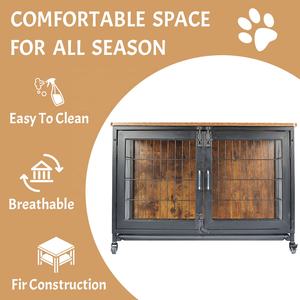 Jaula para Perros de Diseño Transpirable, Amplia Mansión para Mascotas de Madera/Metal con Ruedas con Bloqueo y Bandeja de Plástico Fácil de Limpiar - Product Image 2