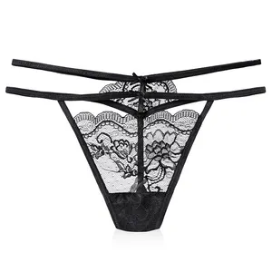 Hot Selling Girls Full Lace Sexy Hollow Transparent G String Underwear Tight Soft Mid Rise Thongs Panties