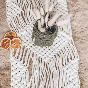 Chemin de table en toile de jute style crochet moderne motif imprimé rayé noir blanc pour mariage maison ou hôtel décor technique tissé - Product Image 4