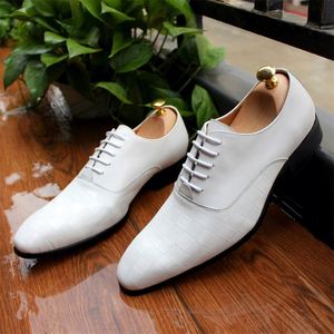 Chaussures Oxford de luxe italiennes pour hommes, en cuir véritable, à lacets, motif écossais, blanches, pour mariage et costume - Product Image 2