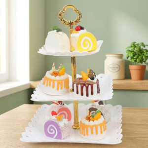 Aluminium <b>Rotating</b> <b>Cake</b> Decorating <b>Stand</b> Modern 3 Tier Detachable Cupcake Dessert Fruit Plate Pedestal for Wedding - Product Image 5