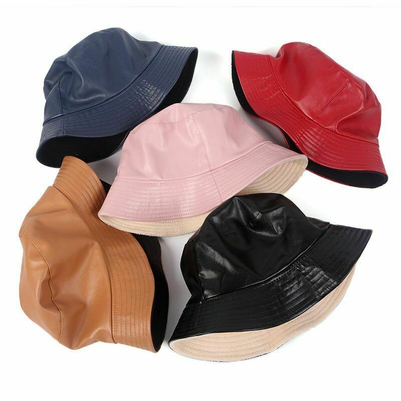 Корейский двусторонний модный однотонный кожаный панамный головной убор из искусственной кожи Дизайнерская кожаная Панама