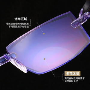 Lunettes de lecture bifocales améliorées sans monture, à bords coupés, bloquant la lumière bleue, verres PC violets, unisexe, double usage - Product Image 1