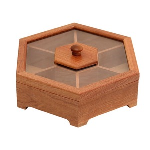 Boîte à fruits secs en bois, forme polygonale, 1-3L, type sur pied, plateau de service de bureau avec compartiments pour bonbons, noix et fruits - Product Image 2