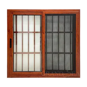 Chống Trộm An Ninh Hạt Gỗ Chống Thấm Nhôm Hồ Sơ Trượt Windows Grill Thiết Kế Với Lưới Cho Ngôi Nhà