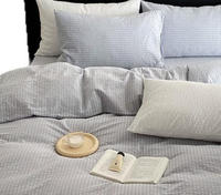 Ensemble de literie 4 pièces en gaze de coton rayée minimaliste, 100% coton, certifié OEKO-TEX GOTS, sans plis, style coréen