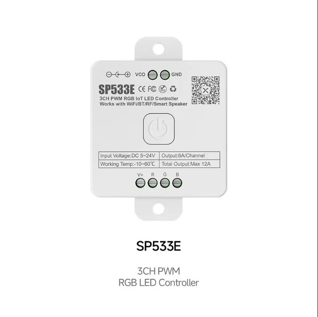 SP533E 5-24V PWM All in One LED Controller Wifi Alexa Google Home 3CH PWM RGB RF Dimmer LED Strip Light Controller