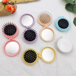 LASTROSE 2-in-1 Round Folding Air Cushion Comb Set with Mirror Design 3 Colors Plastic & Glass Portable <b>Makeup</b> <b>Tools</b> - Product Image 6
