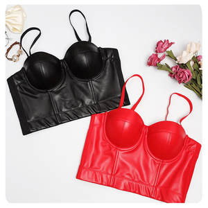 <span class=keywords><strong>Top</strong></span> Corto Bustier da Donna in Pelle PU Nera Traspirante, Sexy, con Spalline Sottili, Stile Corsetto, Scollato, Senza Maniche, per Clubwear Estivo - Product Image 6