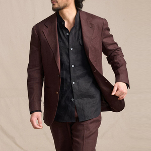 Completo da Uomo in Lino 100% Italiano, Stile Sofisticato da <span class=keywords><strong>Sposo</strong></span>, Scollo a V, Due Pezzi, Vestibilità Slim, Set di Alta Gamma Personalizzato - Product Image 3