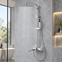 Système de douche apparent avec pommeau de pluie carré, douchette à main et bec de baignoire pour projets hôteliers en gros