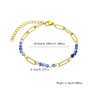 Wholesale Asymmetrical Natural Stone <b>Bracelet</b>, Stainless Steel Chain Jewelry <b>for</b> Mother's Day Gift Shop Bulk - Product Image 5