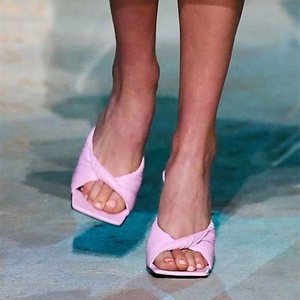 Beauty Color Cross Band Women Summer Shoes Open Square Toe Slip-on High Thin Heels Outdoor Women Sandals Slides Slippers Shoes - Product Image 2