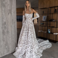 Robes de mariée LY-WD0801, robes de mariage, dentelle douce et sexy, corset à épaules dénudées, manches amovibles, style français classique, taille personnalisable