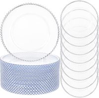 Platos de Plástico Transparente con Borde de Cuentas Plateadas de 13 Pulgadas, Platos Reutilizables para Decoración de Mesa en Bodas, Banquetes y Fiestas de Cumpleaños