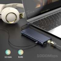 Concentrador multipuerto de estación de acoplamiento 14 en 1 con doble HDTV 4K, DP, USB de 10Gbps, PD 100W, RJ45, lector de tarjetas, 2 unidades en 1, 2 unidades, 1 unidad