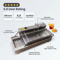Commerciële automatische friteuse voor frieten en donuts, industriële roestvrijstalen friteuse met transportband