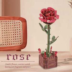 Rose artificielle bricolage Kit d'artisanat en bois 3D <span class=keywords><strong>Puzzle</strong></span> fait à la main décoration de la maison assemblage jouet - Product Image 1
