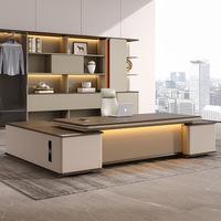 Ensemble de chaise de bureau de direction en bois moderne et durable avec rangement pour les bureaux du président/du directeur général/du président du conseil d'administration - Grand bureau